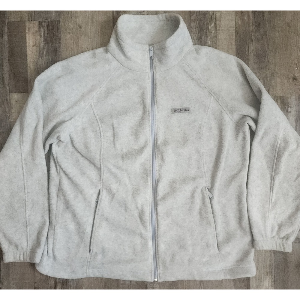 Columbia Fleece Jacket Womens 1X Light Gray Full Zip Mock Neck Warm XW6578